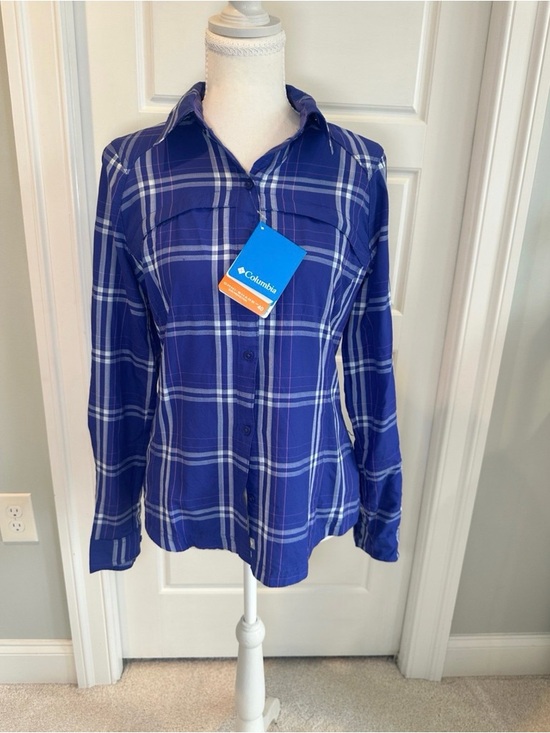 Columbia Tops - Columbia Omni-Shade UPF 40 Plaid Hiking Shirt Women’s Small Blue Purple NWT